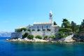 Old stone church and Franciscan monastery on island Lopud near Dubrovnik, Croatia Royalty Free Stock Photo