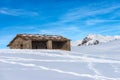 Old stone Cowshed on Lessinia High Plateau in Winter with Snow - Veneto Italy Royalty Free Stock Photo