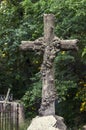 Old Stone Cross Grave Markers on Abandoned Cemetery. Royalty Free Stock Photo