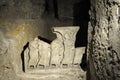 Old stone figure carving in the crypt, Abbaye St-Victor, Marseille, Bouches-du-Rhone, Provence-Alpes-Cote d`Azur Royalty Free Stock Photo