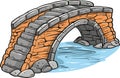 Old stone footbridge over river vector in cartoon style Royalty Free Stock Photo