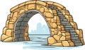 Old stone footbridge over river vector in cartoon style Royalty Free Stock Photo