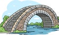 Old stone footbridge over river vector in cartoon style Royalty Free Stock Photo