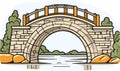 Old stone footbridge over river vector in cartoon style Royalty Free Stock Photo