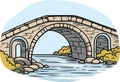 Old stone footbridge over river vector in cartoon style