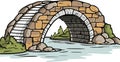 Old stone footbridge over river vector in cartoon style