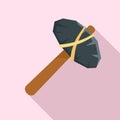 Old stone hammer icon, flat style