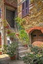 Old stone house with stairs, Tuscany, Italy. Royalty Free Stock Photo