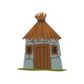 Old stone house with thatched roof vector Illustration on a white background