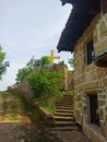 old stone house in the village, with garden, Serbia Royalty Free Stock Photo