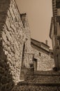 Old stone houses in deserted alley with steps at Monsanto Royalty Free Stock Photo