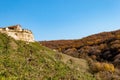 Old stone houses of Medieval cave city-fortress Chufut-Kale in the mountains, Bakhchisaray, Crimea Royalty Free Stock Photo