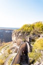 Old stone houses of Medieval cave city-fortress Chufut-Kale in the mountains, Bakhchisaray, Crimea