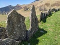 old stone houses in ticino. Derelict stone huts near the Monte Generoso mountain in Lugano. Nice hiking area.Spring time