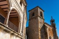 Old stone houses and very old church tower in the Unesco city of Trujillo, Extremadura