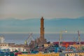 Genoa. Old lighthouse in port. Royalty Free Stock Photo