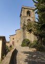 Old stone medieval tower Torre Della Campanaria in Montecatini Alto, Tuscany, Italy