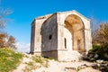 Old stone mountain Karaite kenasy Medieval cave city-fortress Chufut-Kale, Bakhchisaray, Crimea Royalty Free Stock Photo