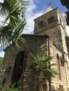 Old stone orthodox church in Abkhazia. Bottom up view