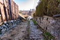 Old stone pathway in Zemun, Belgrade and surrounding houses