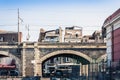 Old stone port bridge Archi della Marina in Catania, Sicily, Italy