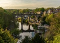 Old stone railway viaduct over River Nidd in Knaresborough