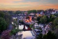 Old stone railway viaduct over River Nidd in Knaresborough