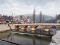 Old stone Seher Cehaja bridge over Miljacka river in Sarajevo Royalty Free Stock Photo