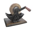 Old stone sharpening grinding wheel isolated.