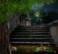 Old stone staircase in celebration of Halloween on background Royalty Free Stock Photo