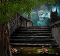 Old stone staircase in celebration of Halloween Royalty Free Stock Photo