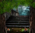 Old stone staircase in celebration of Halloween Royalty Free Stock Photo