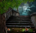 Old stone staircase in celebration of Halloween Royalty Free Stock Photo