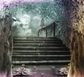 Old stone staircase in celebration of Halloween on background Royalty Free Stock Photo