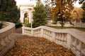 Old stone staircase with fallen leaves in park autumn Royalty Free Stock Photo
