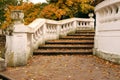 Old stone staircase with fallen leaves in park autumn Royalty Free Stock Photo