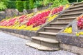Old stone stairs in Glasgow country Pollok Park blossoming garden Royalty Free Stock Photo