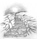 Old stone stairs pencil drawing