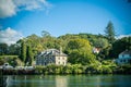 Old stone storehouse on the river bank. Glorious summer day in Kerikeri, New Zealand Royalty Free Stock Photo