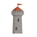 Tower of a medieval castle with red roof. Cartoon flat illustration Royalty Free Stock Photo