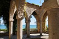 old stone terrace overlooking the sea in the palace of the Romanian Queen Mary in Balchik Bulgaria Royalty Free Stock Photo