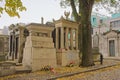 Old stone tombs in Mont martre cemetery, Paris, France Royalty Free Stock Photo