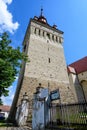 Old stone tower at St. Stephen Fortified Church (Biserica Fortificata Sf Stefan) in Saschiz village