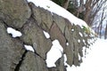 Old stone wall covered with snow Royalty Free Stock Photo