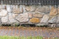 Old stone wall, horizontal rock brick wall background. Stone bricks wall vintage texture facade Royalty Free Stock Photo