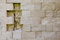 Old stone wall made of shell rock. Stone blocks are destroyed. Background or backdrop. Blank for design Royalty Free Stock Photo