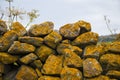 Old stone wall, moss and mold on the stone Royalty Free Stock Photo