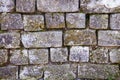 Old stone wall with moss. Sandstone closeup.