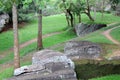 Old stone wall and stairs in the fortress of Sigiriya. Royalty Free Stock Photo