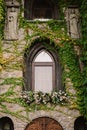 Old stone wall with a wedding decorated window Royalty Free Stock Photo